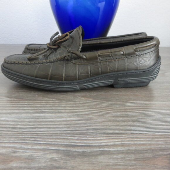 Talbots Leather GROMMUS Olive Army Green Croc Reptile Loafers Size 5 - Picture 5 of 14